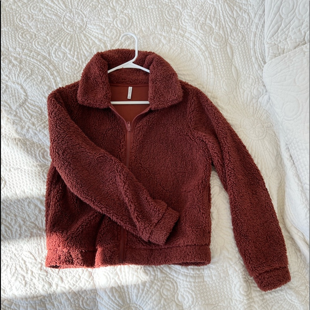 Z Supply burnt orange Sherpa teddy zip up jacket